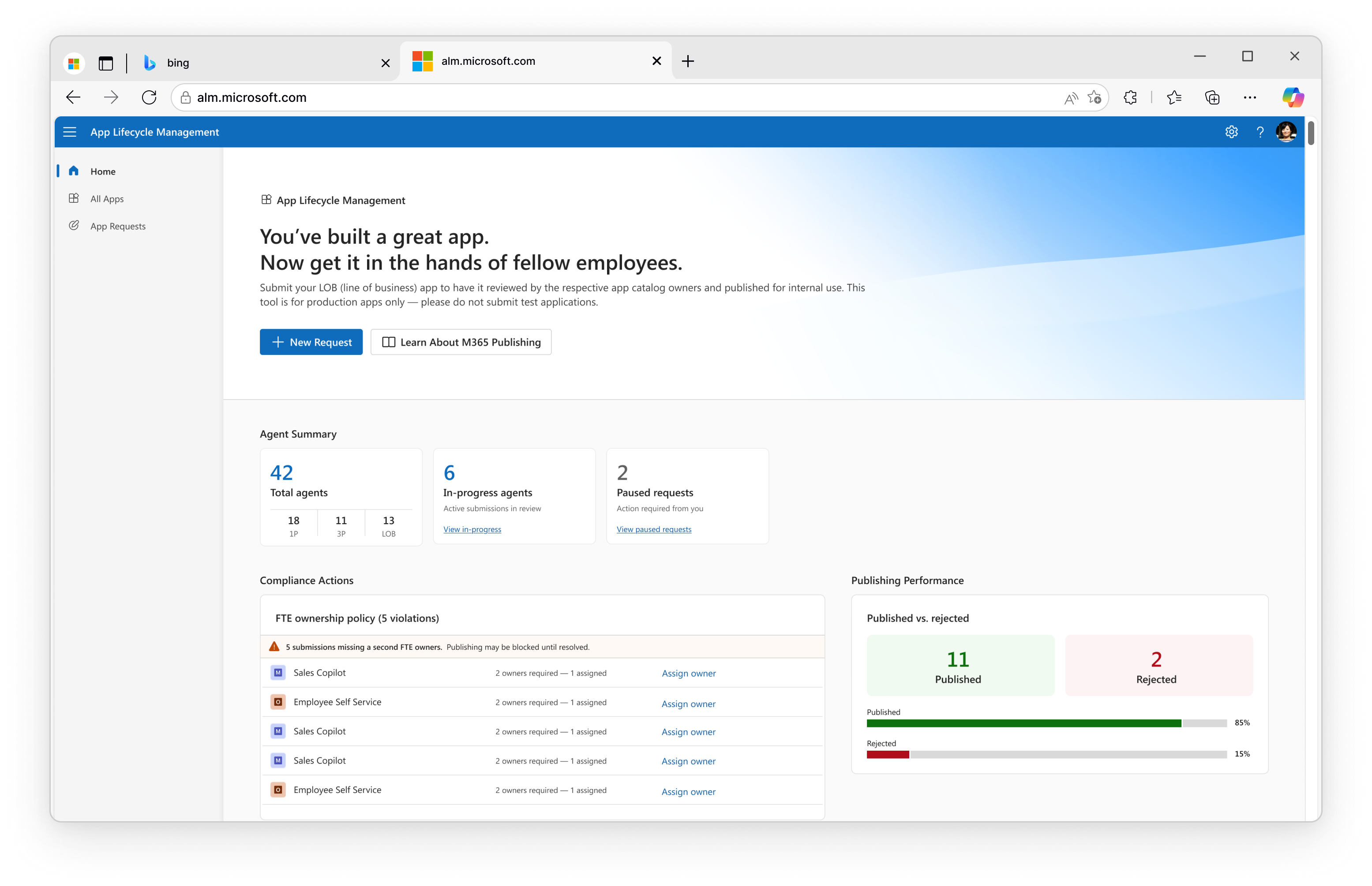 App Lifecycle Management home, with every app and its current state