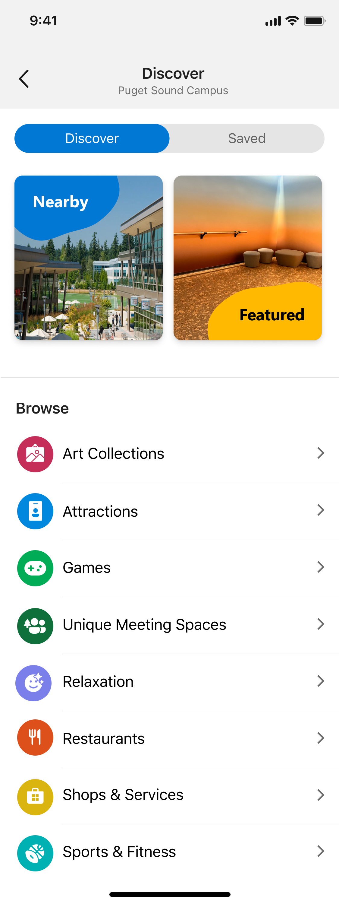 Discover, with Nearby and Featured