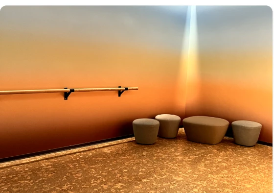 The Sunrise Room: a low-light room with floor cushions